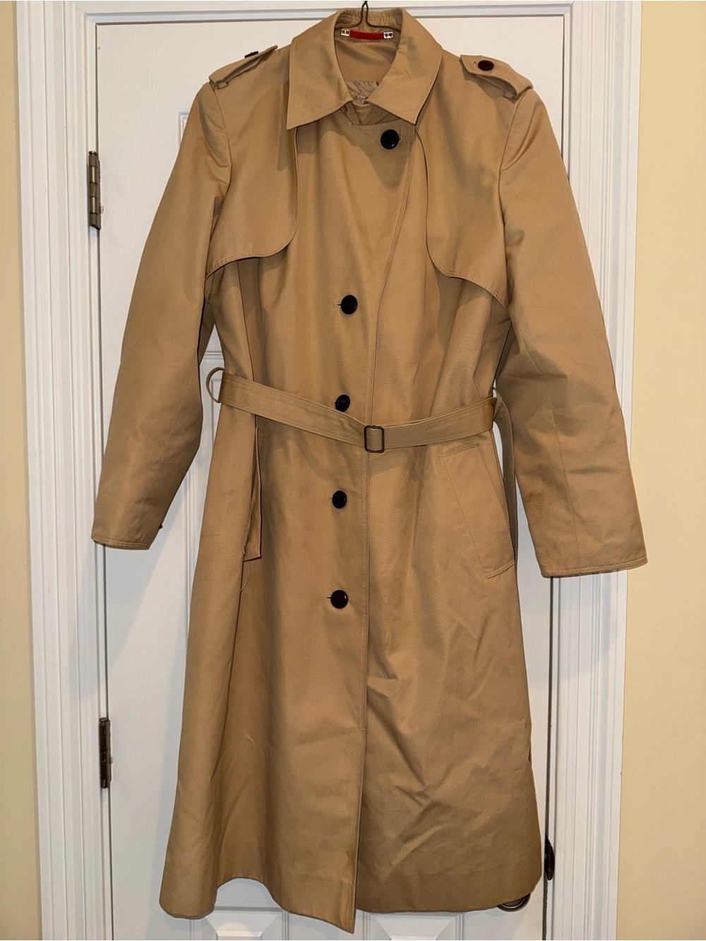 Vintage Etienne Aigner USA Tan Belted Trench Coat Leather Trim Medium - Picture 2 of 14